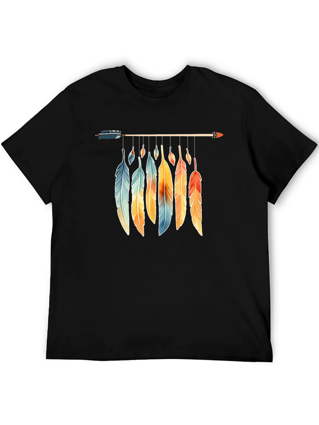 Feather Arrow Graphic Tee - Boho Style Black T-Shirt