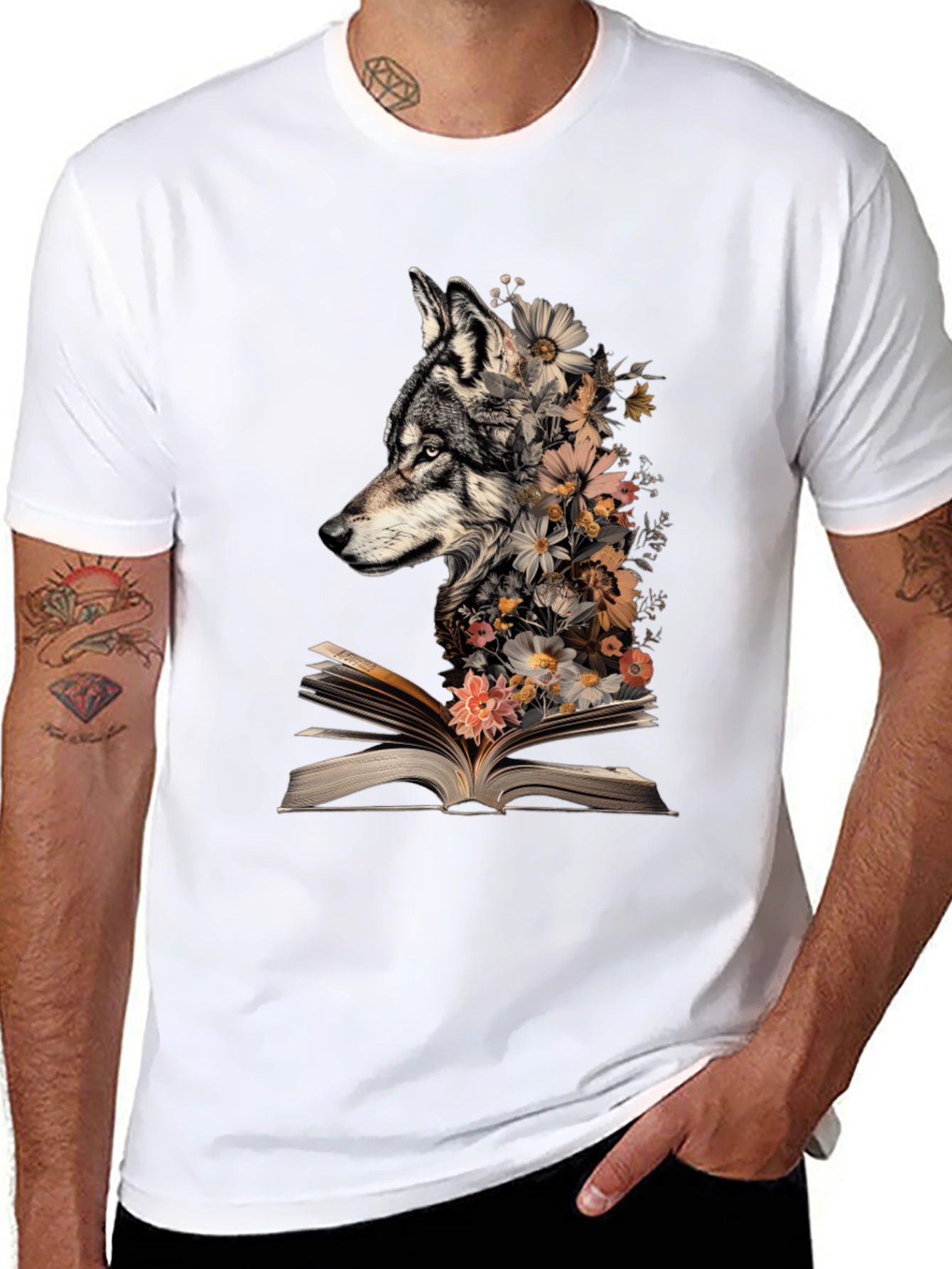 Wolf & Floral Book T-Shirt