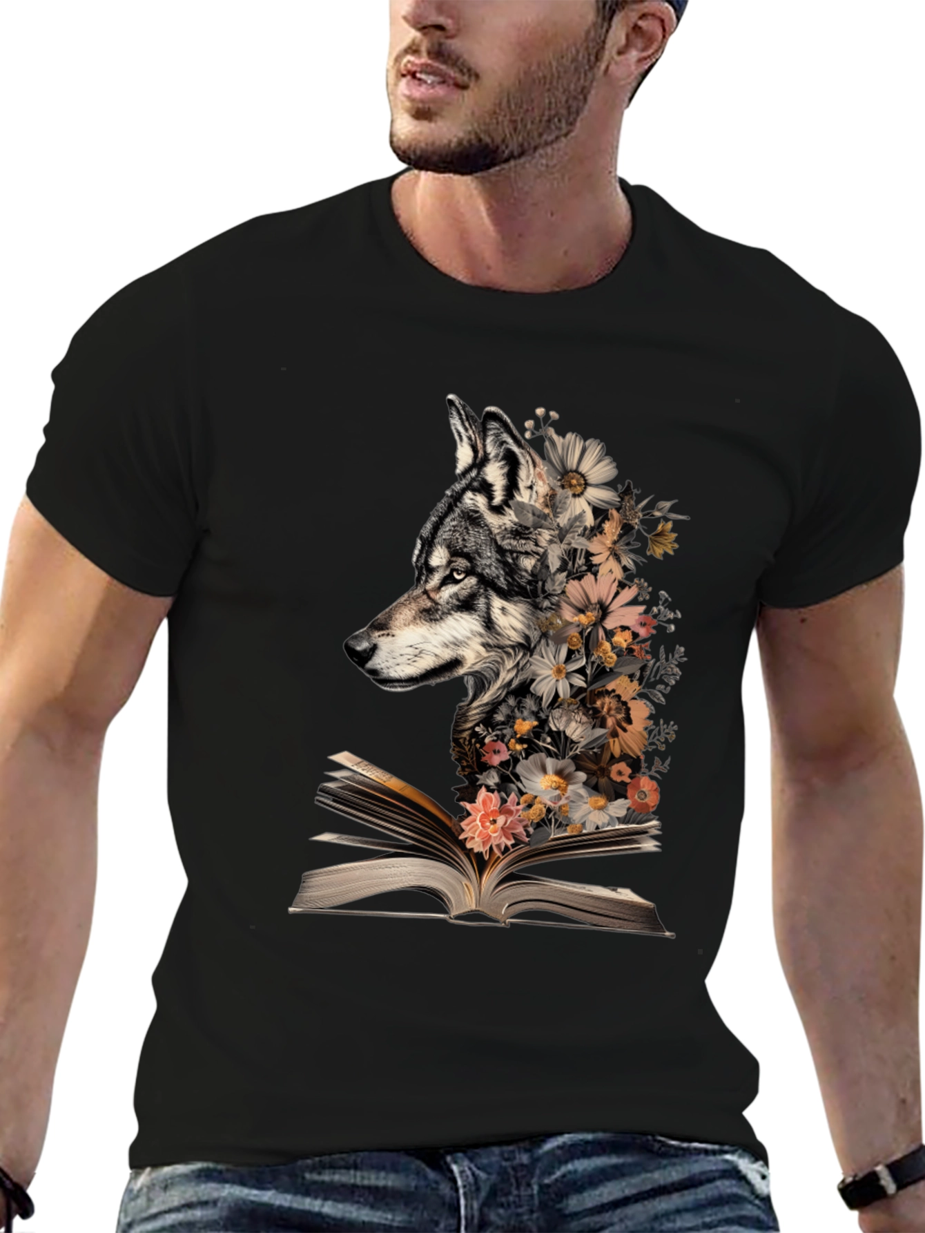 Wolf & Floral Book T-Shirt