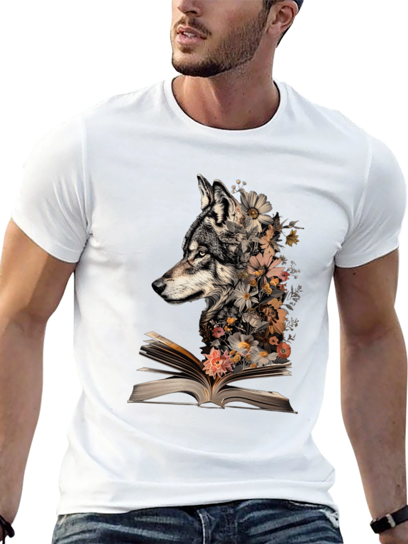 Wolf & Floral Book T-Shirt