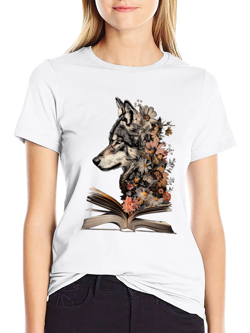 Wolf & Floral Book T-Shirt