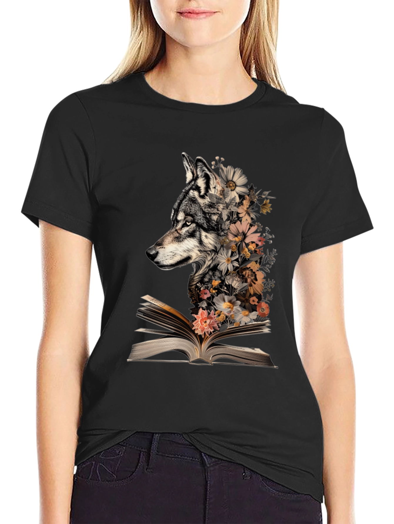 Wolf & Floral Book T-Shirt
