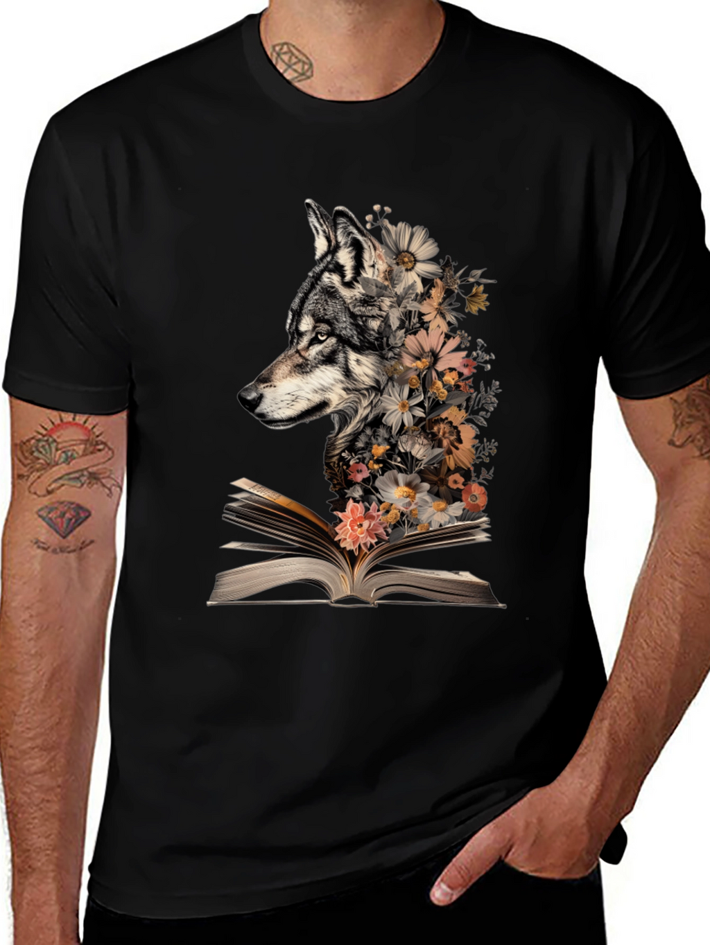 Wolf & Floral Book T-Shirt