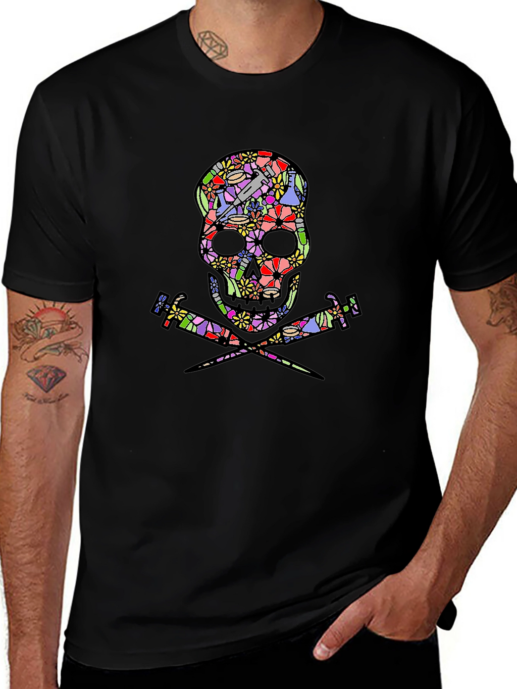 Floral Skull & Syringe T-Shirt