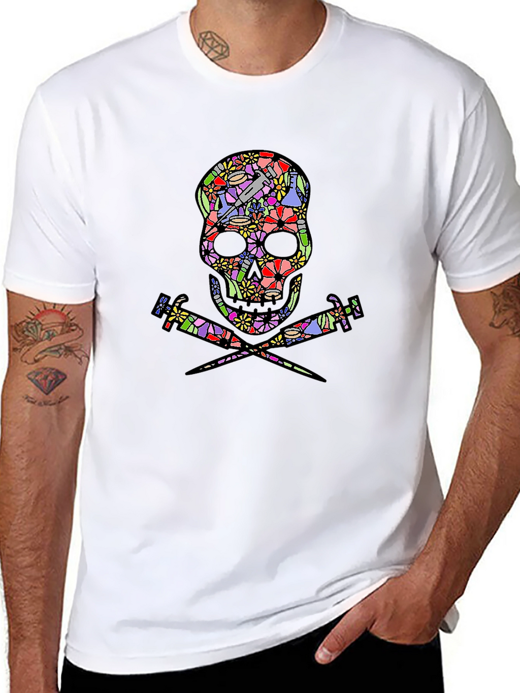 Floral Skull & Syringe T-Shirt