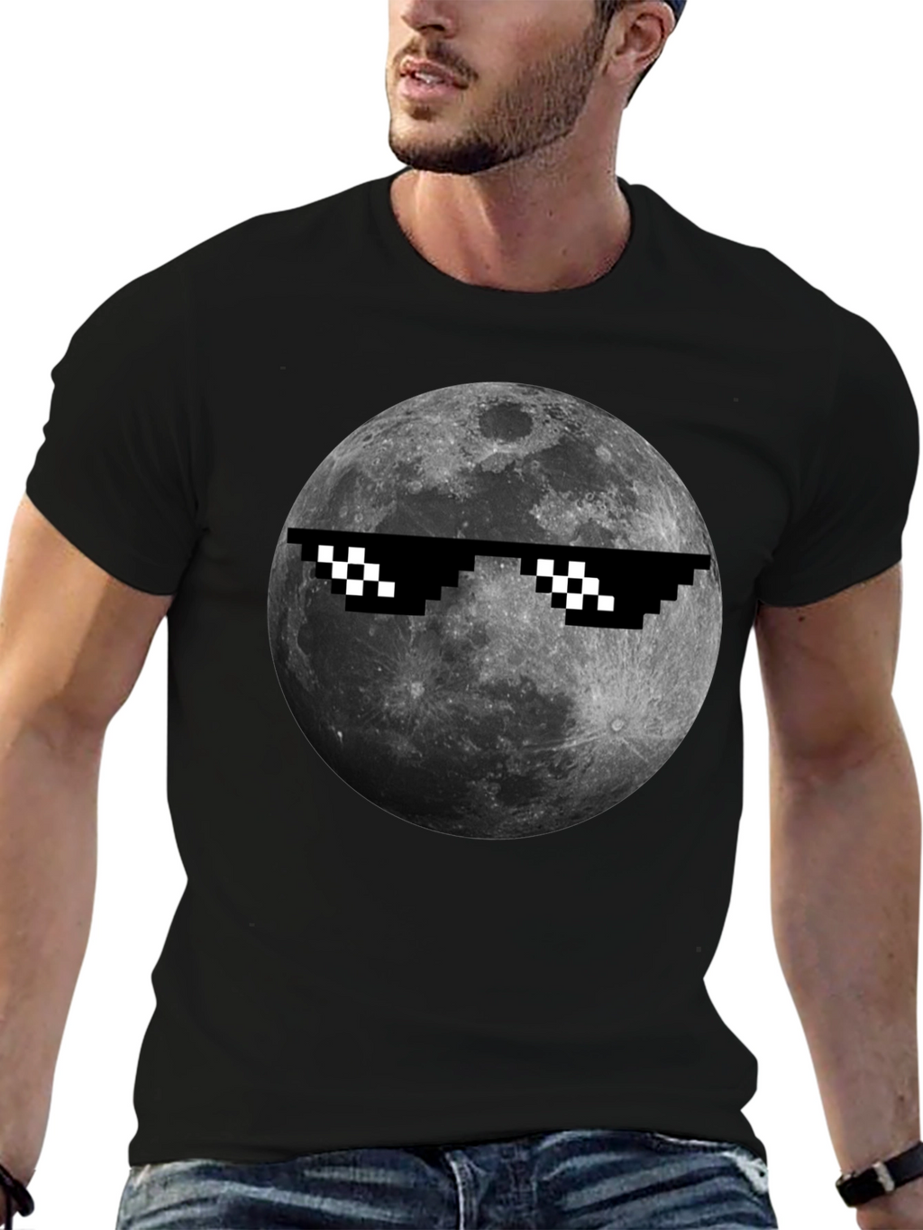 Cool Moon Pixel Sunglasses Black T-Shirt