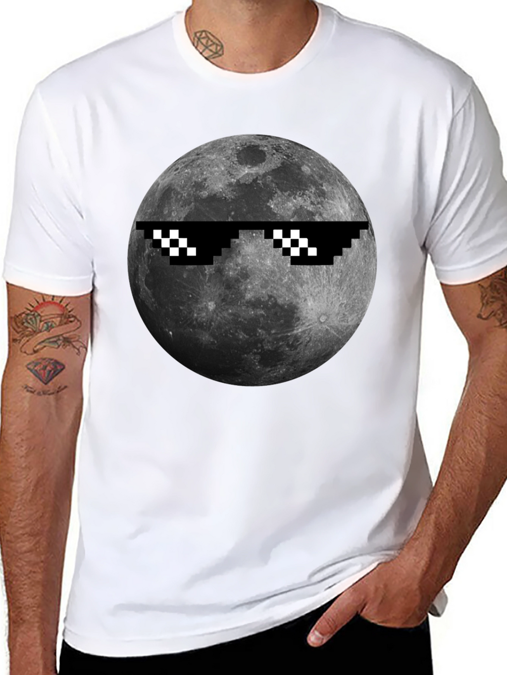 Cool Moon Pixel Sunglasses Black T-Shirt
