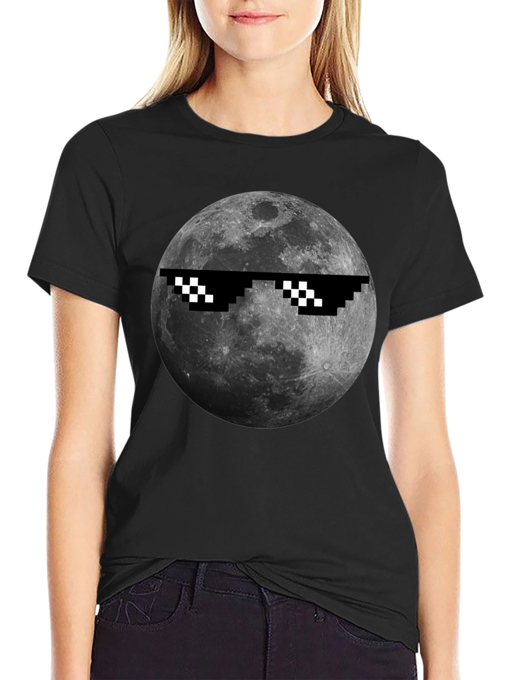 Cool Moon Pixel Sunglasses Black T-Shirt