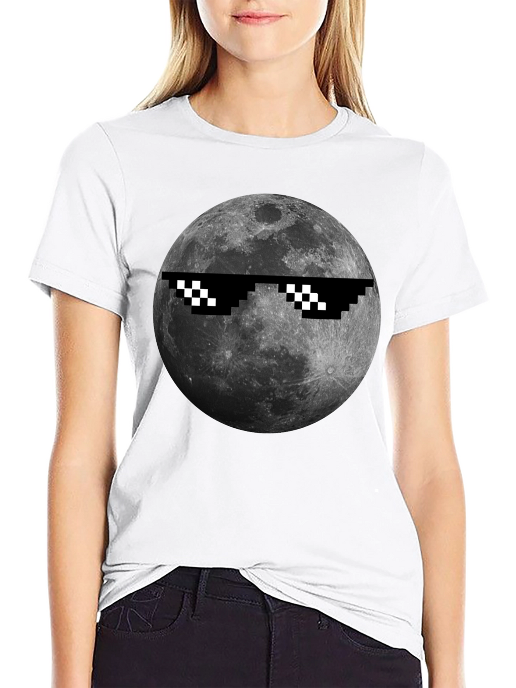 Cool Moon Pixel Sunglasses Black T-Shirt