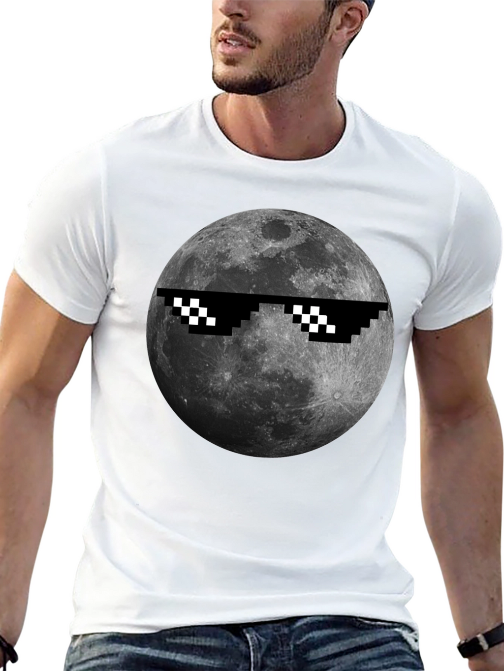Cool Moon Pixel Sunglasses Black T-Shirt