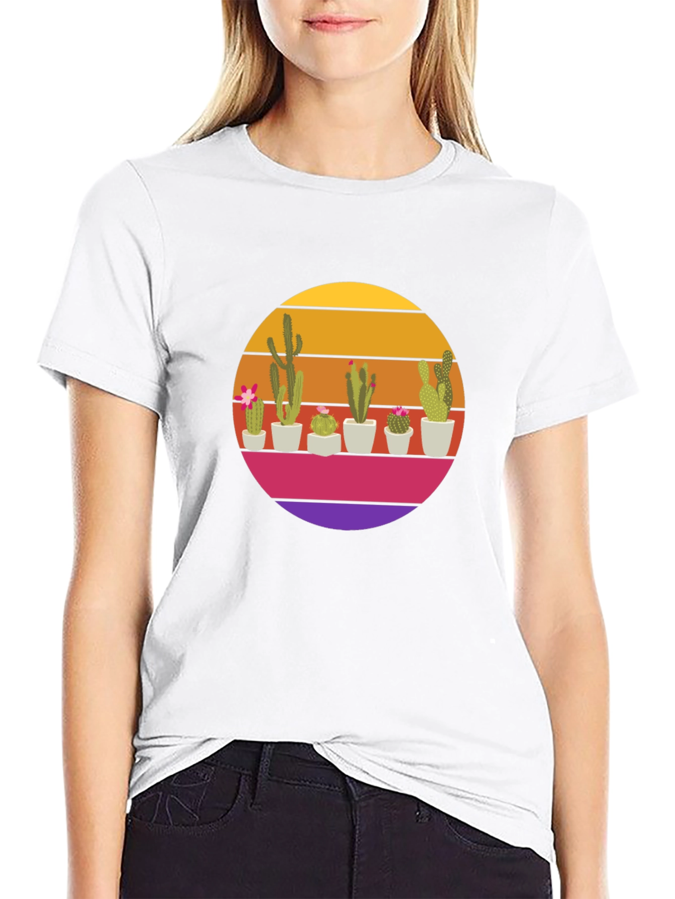 Retro Cactus Sunset T-Shirt - Desert Vibes!