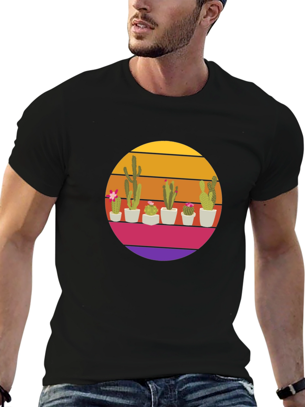 Retro Cactus Sunset T-Shirt - Desert Vibes!