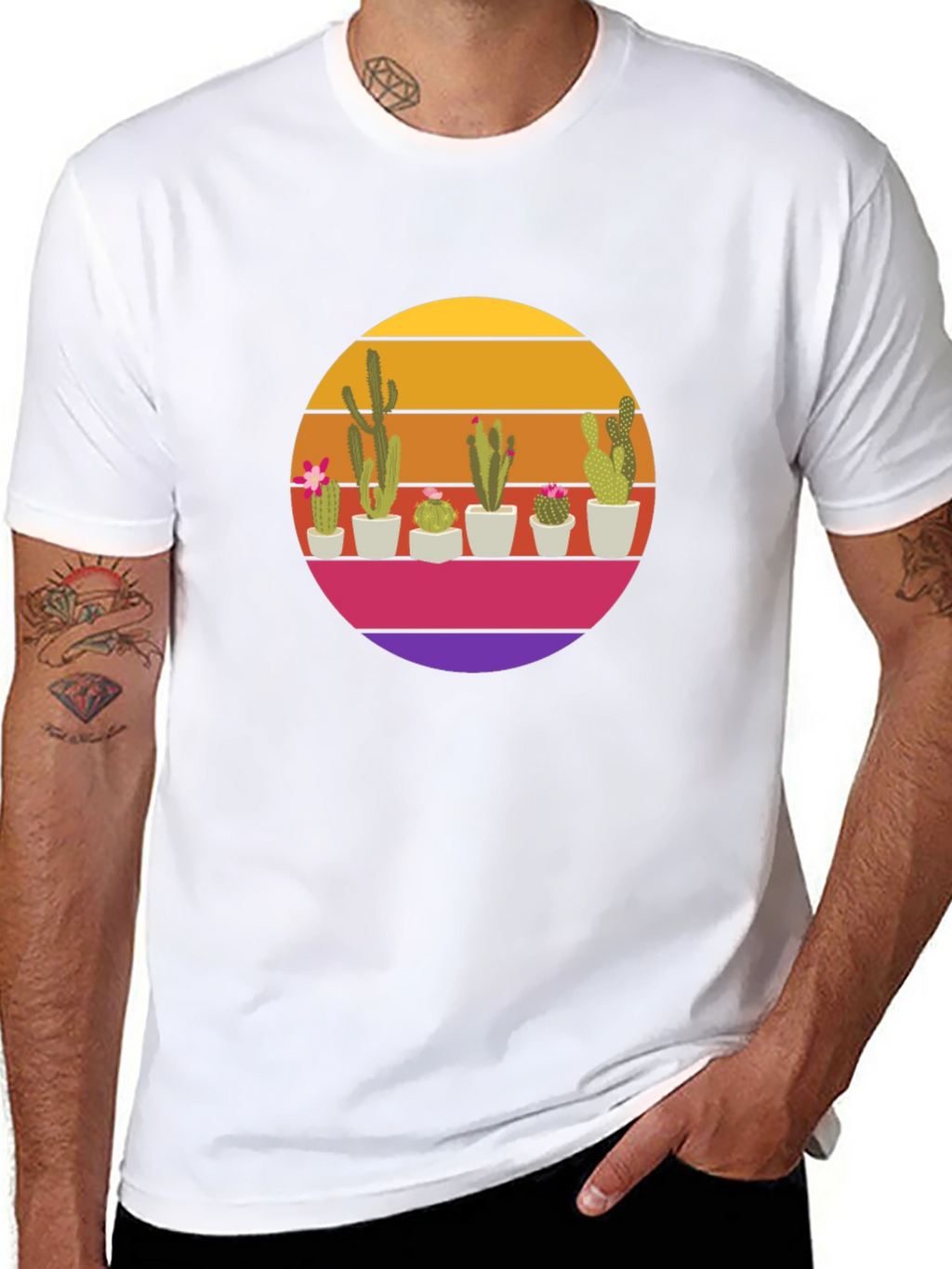 Retro Cactus Sunset T-Shirt - Desert Vibes!