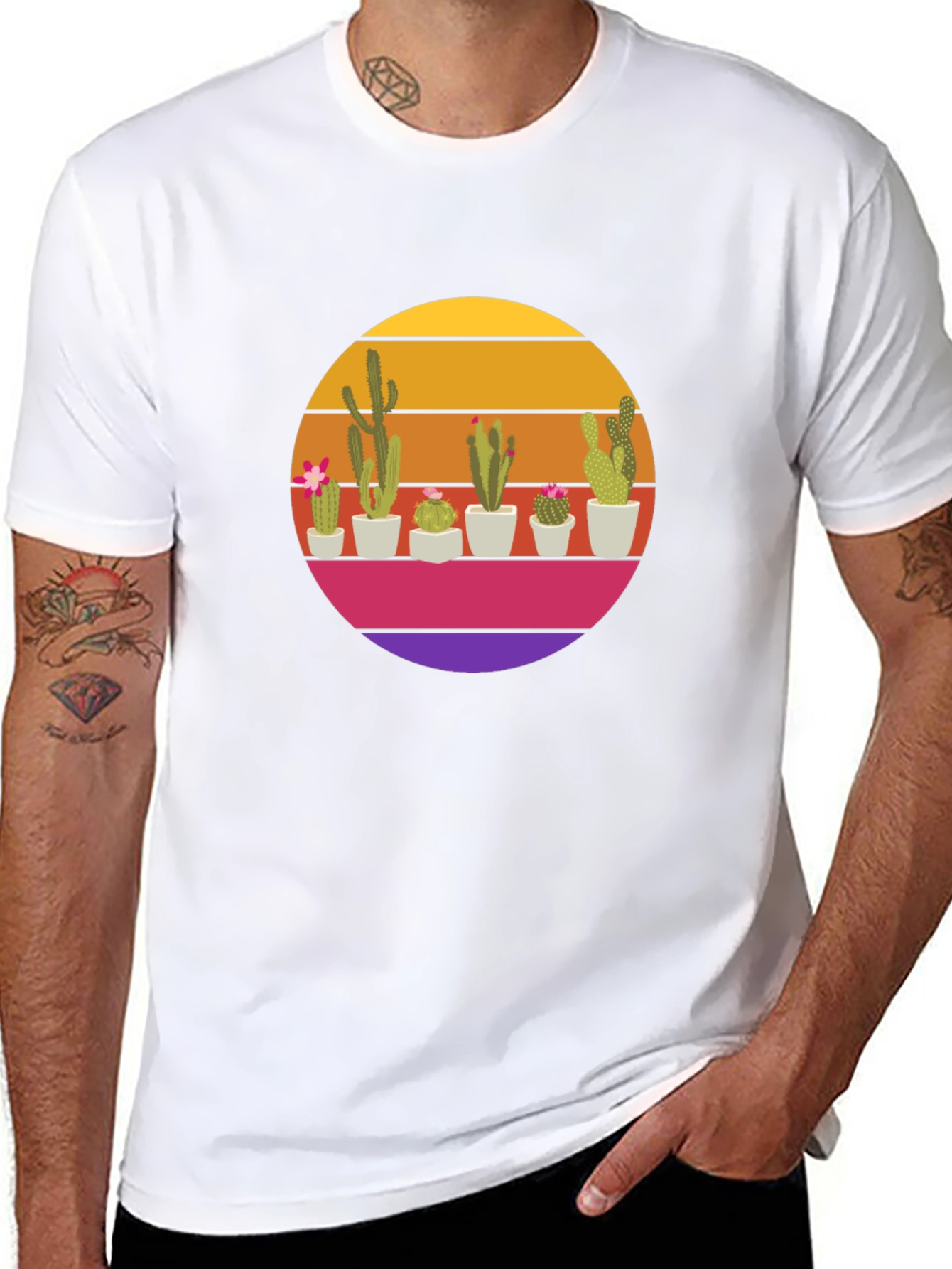 Retro Cactus Sunset T-Shirt - Desert Vibes!