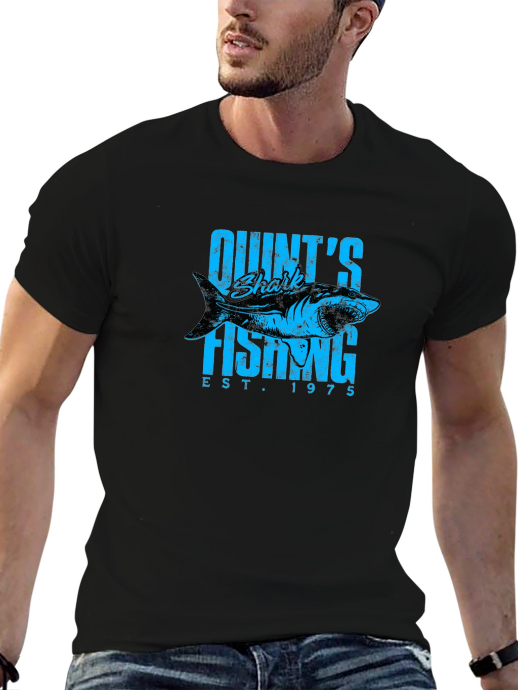 Quints Shark Fishing Est. 1975 Black T-Shirt