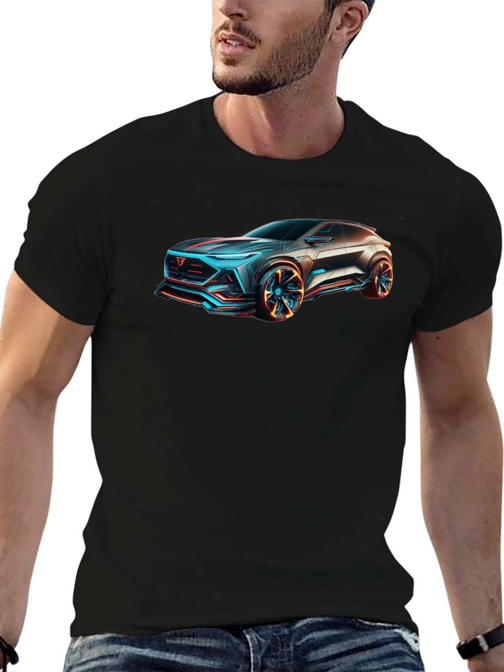 Futuristic Car Graphic Black T-Shirt