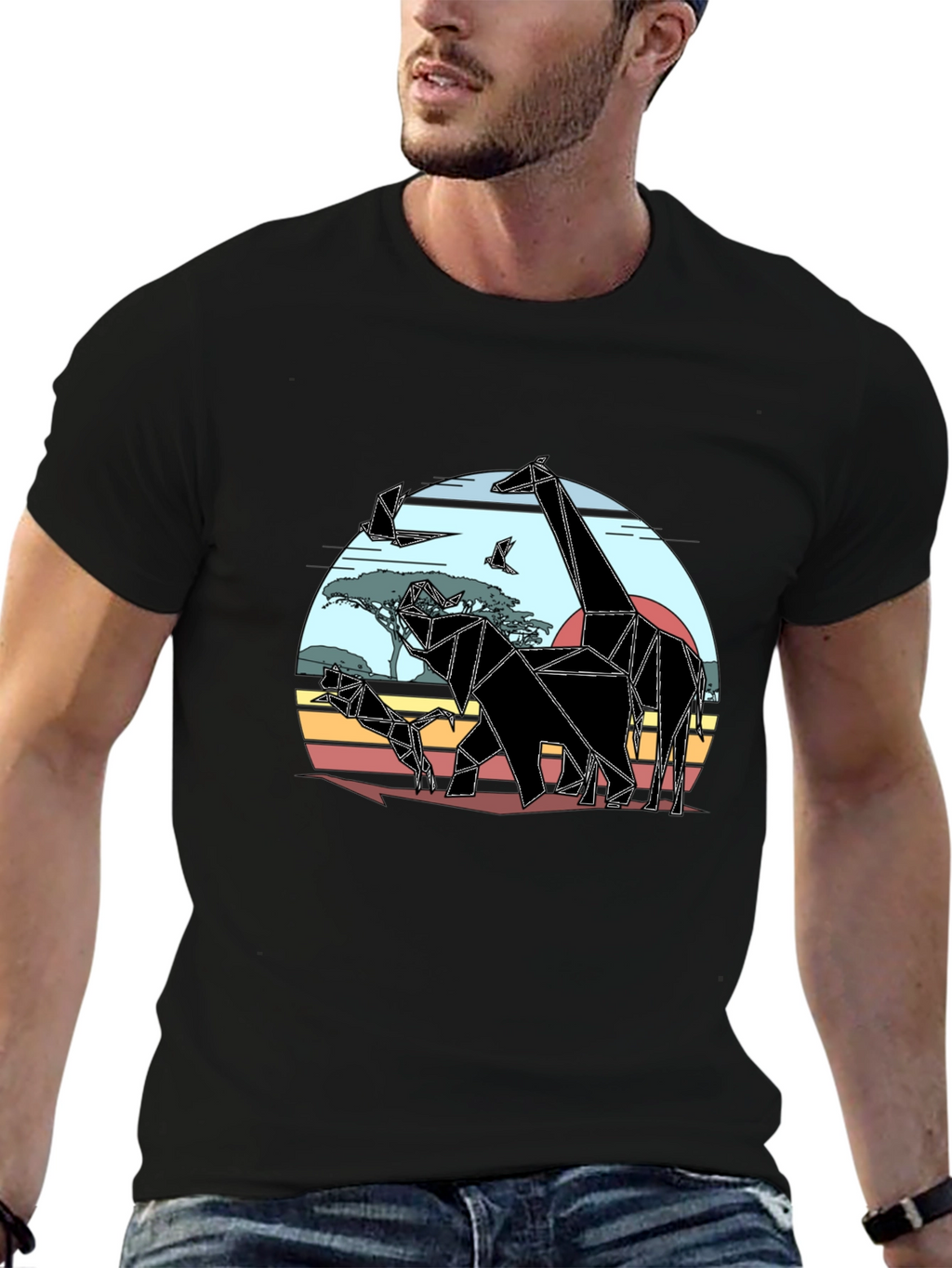 Geometric African Animals Mens T-Shirt