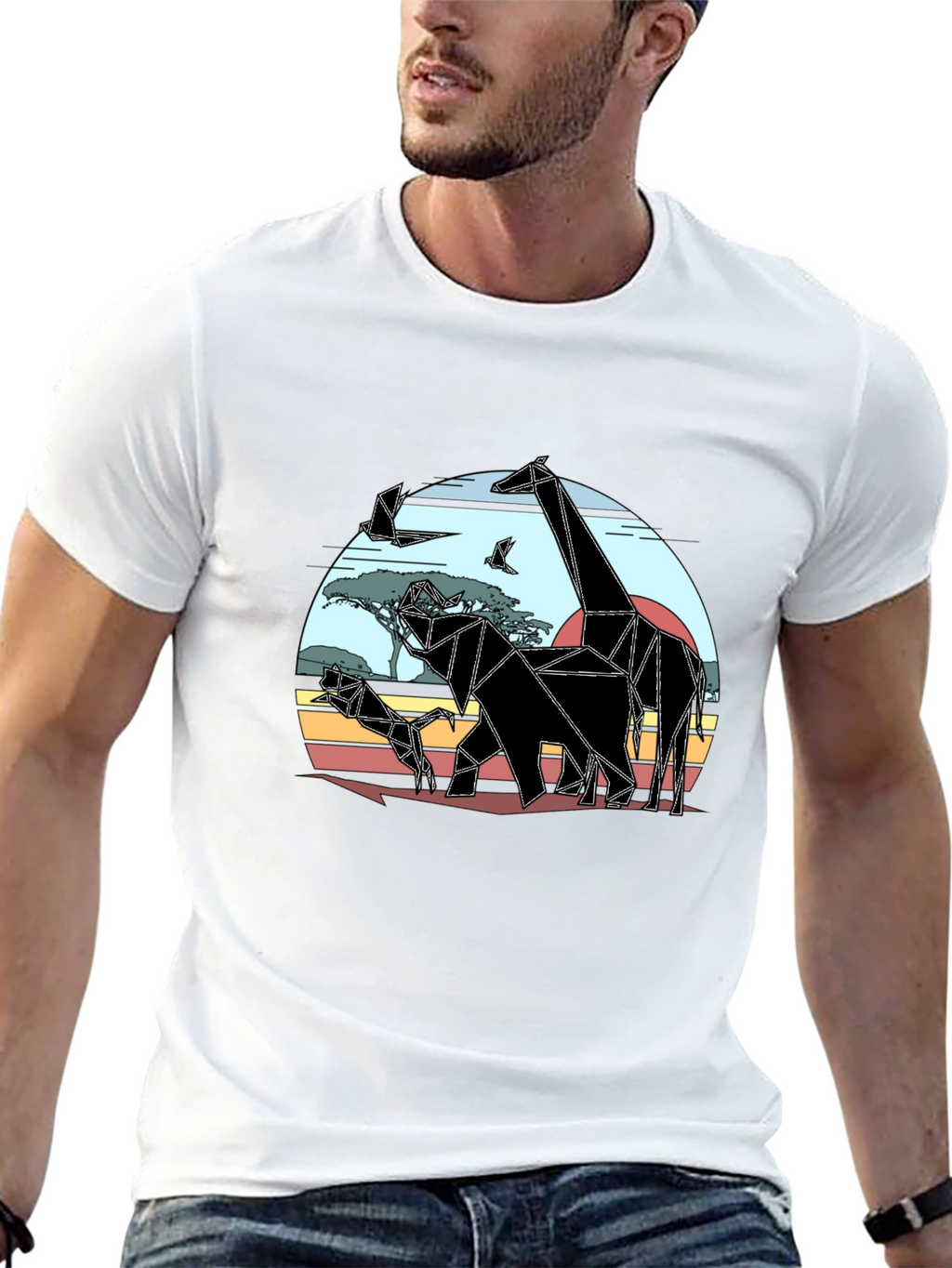 Geometric African Animals Mens T-Shirt