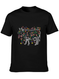 Floral Cow Graphic Print Black T-Shirt