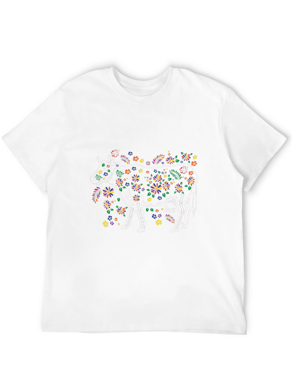 Floral Cow Graphic Print Black T-Shirt