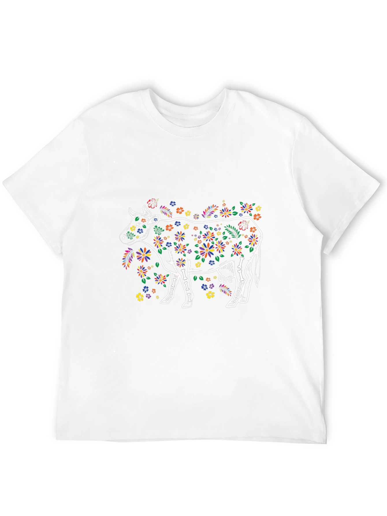 Floral Cow Graphic Print Black T-Shirt