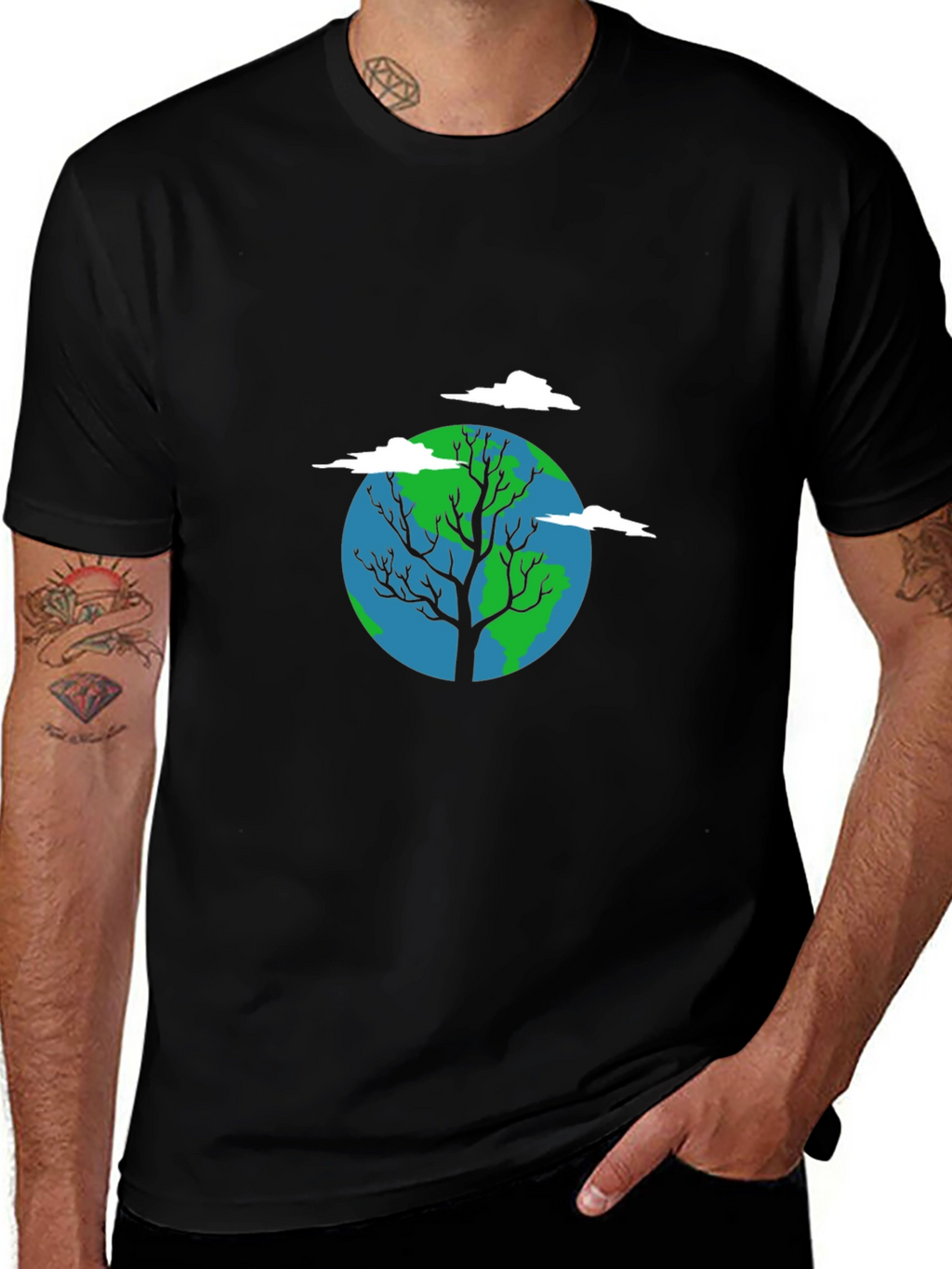 Earth Tree Graphic Tee - Black Cotton Blend