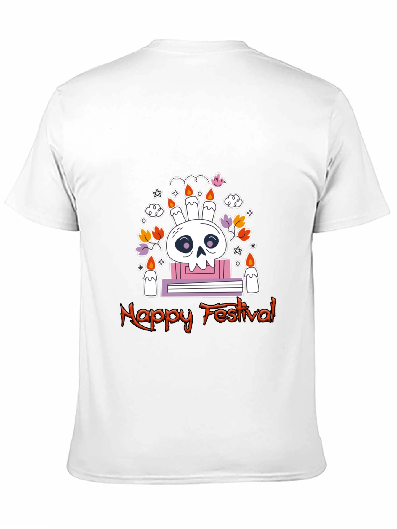 Happy Festival Skull Graphic Tee - Black Cotton