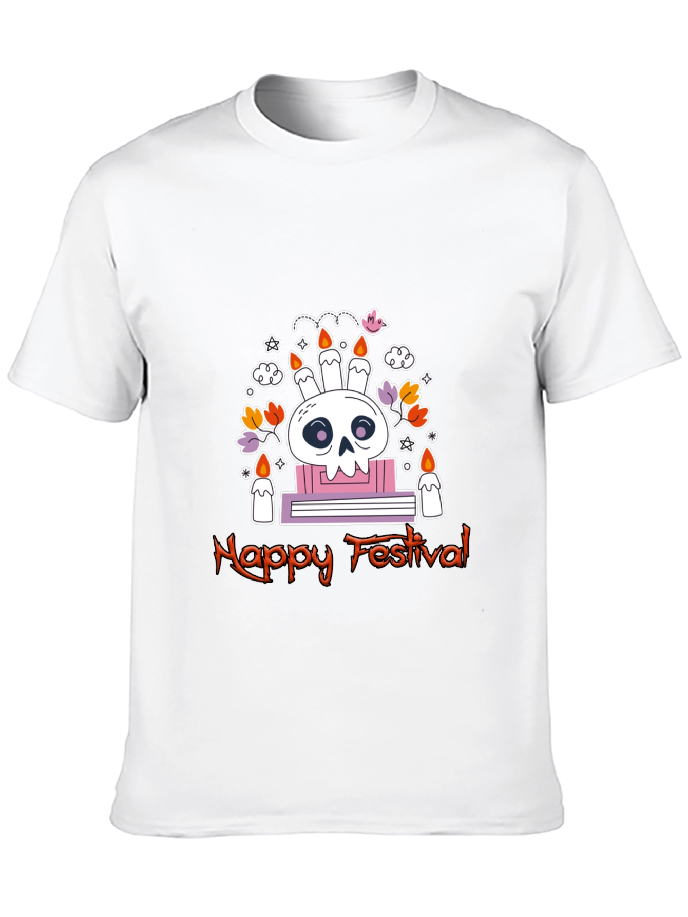 Happy Festival Skull Graphic Tee - Black Cotton
