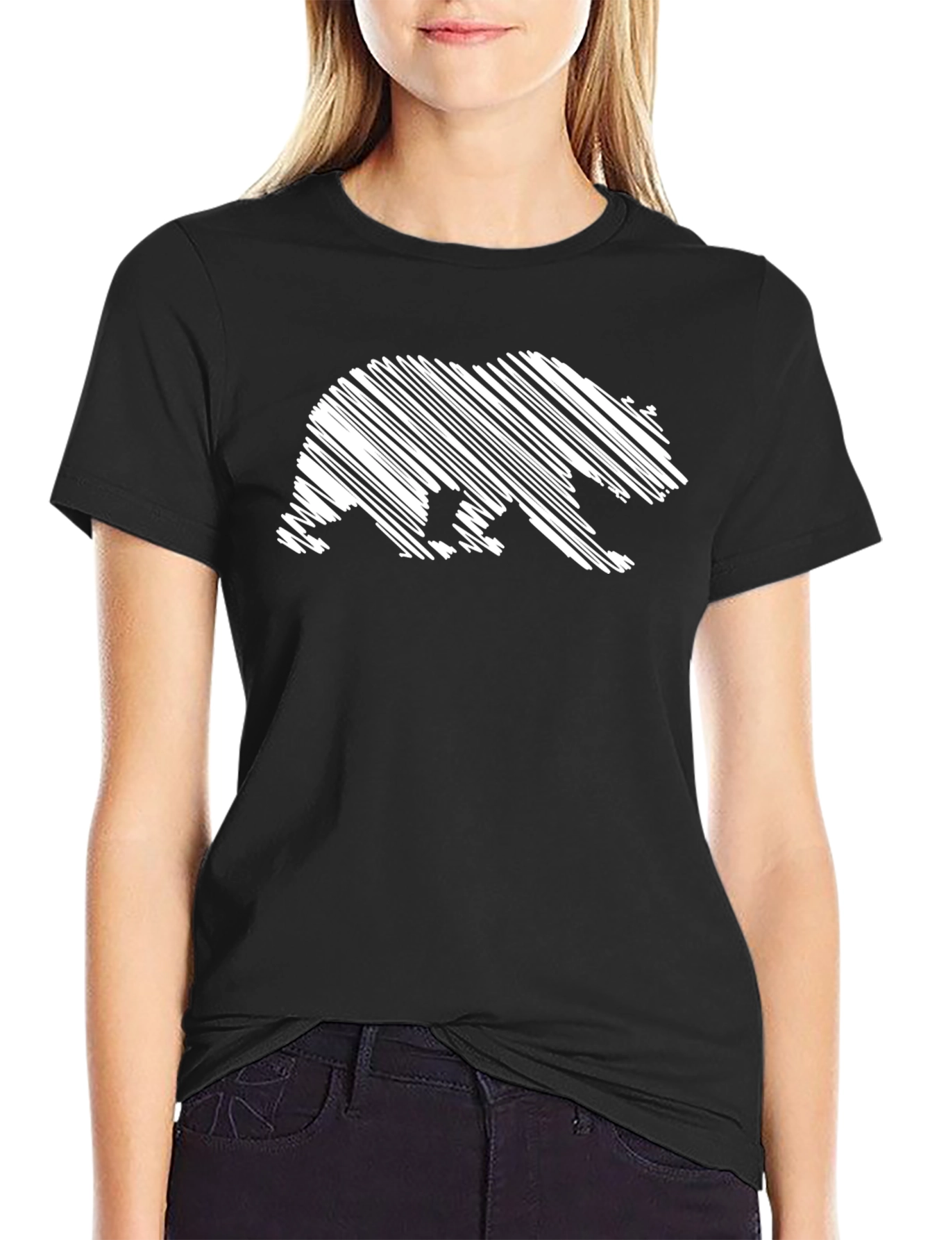 Bear Sketch Graphic Tee - Black Cotton Blend