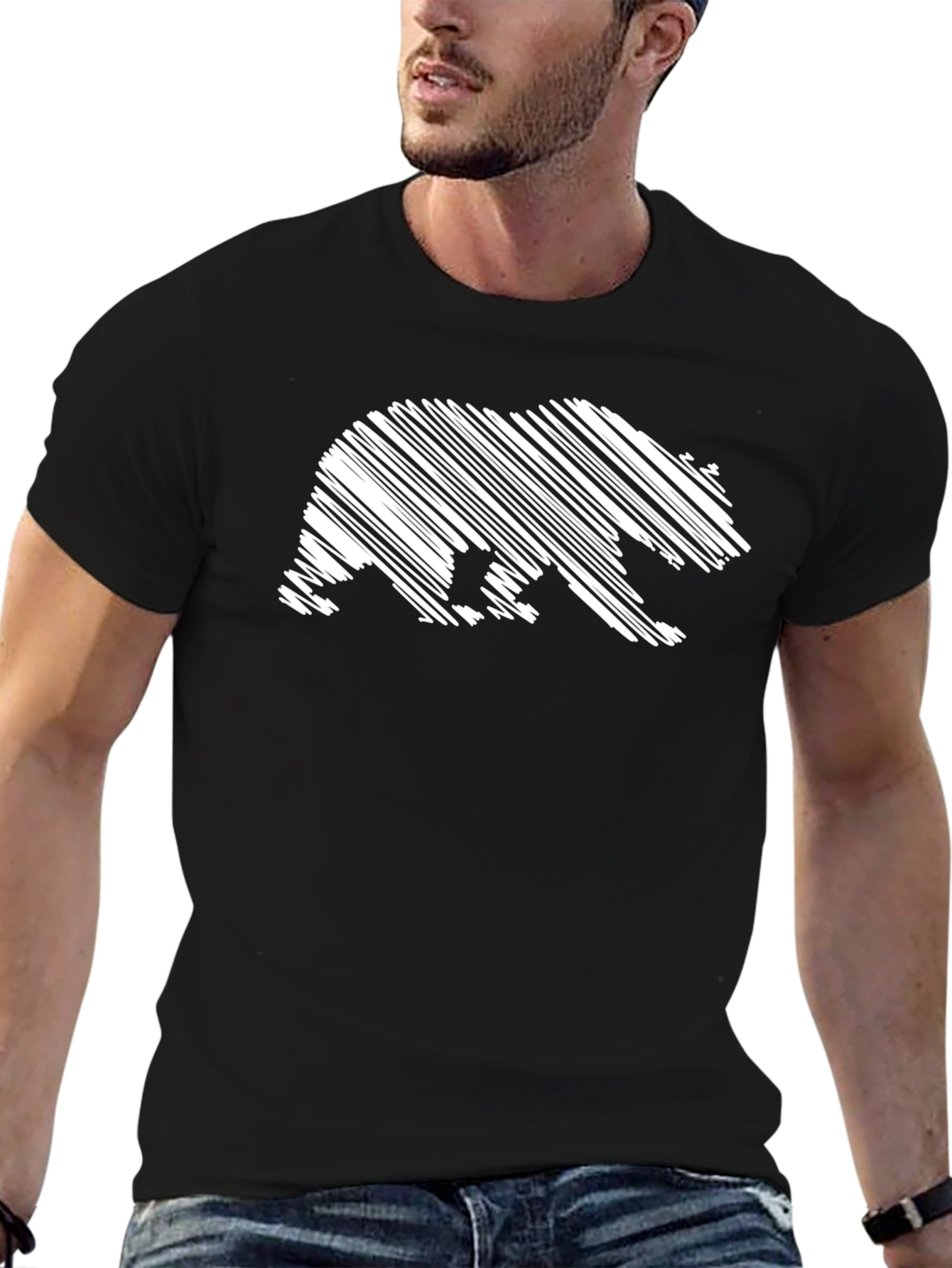 Bear Sketch Graphic Tee - Black Cotton Blend