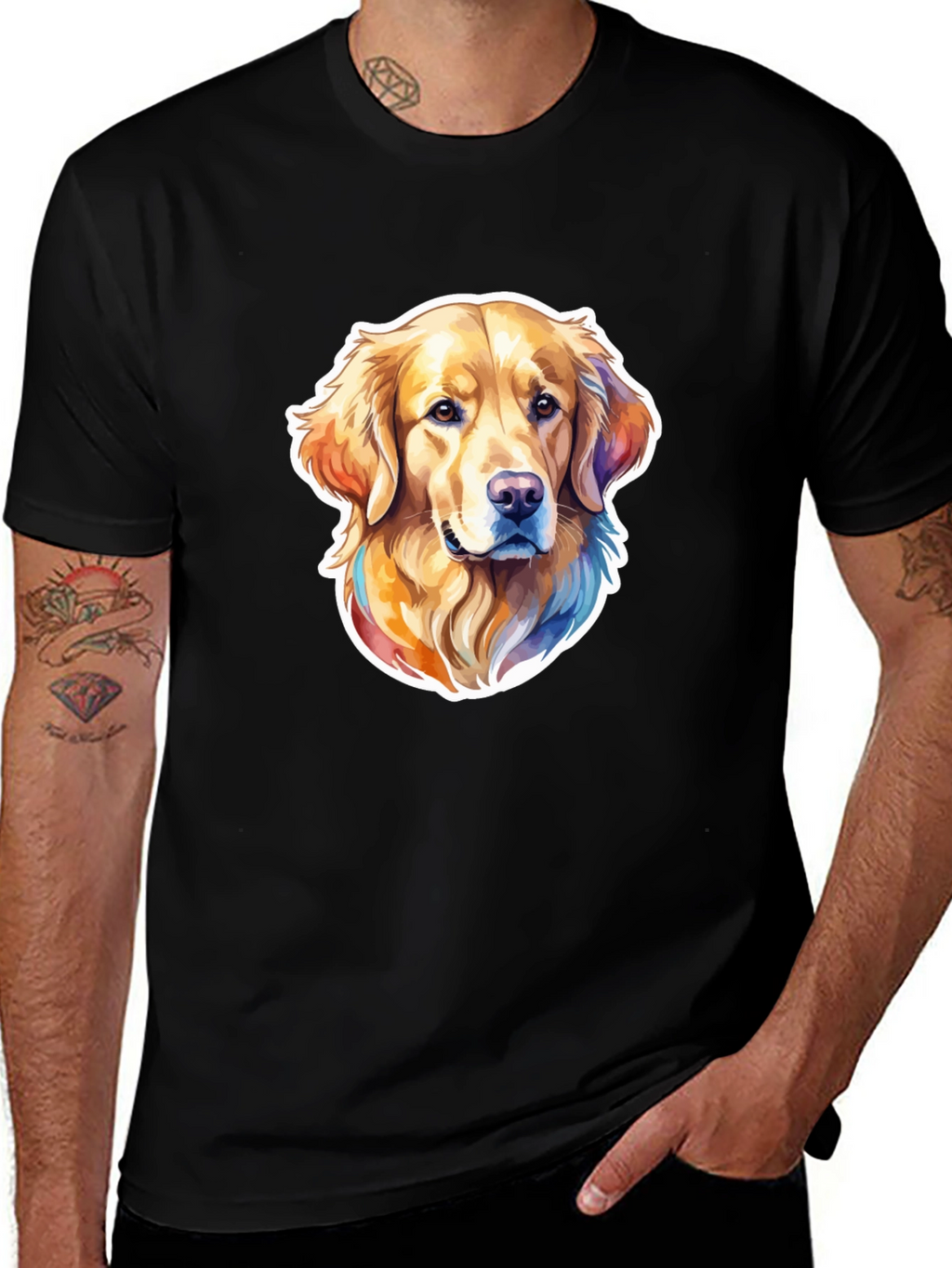 Golden Retriever Dog Graphic Black T-Shirt