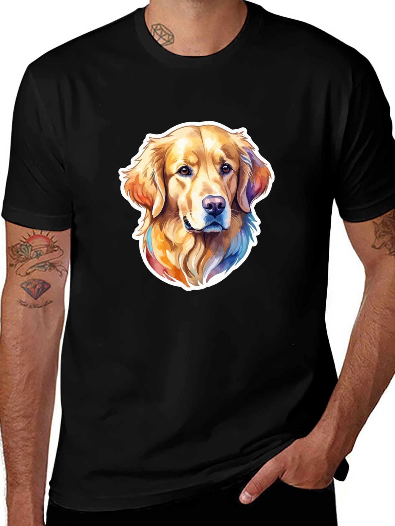 Golden Retriever Dog Graphic Black T-Shirt