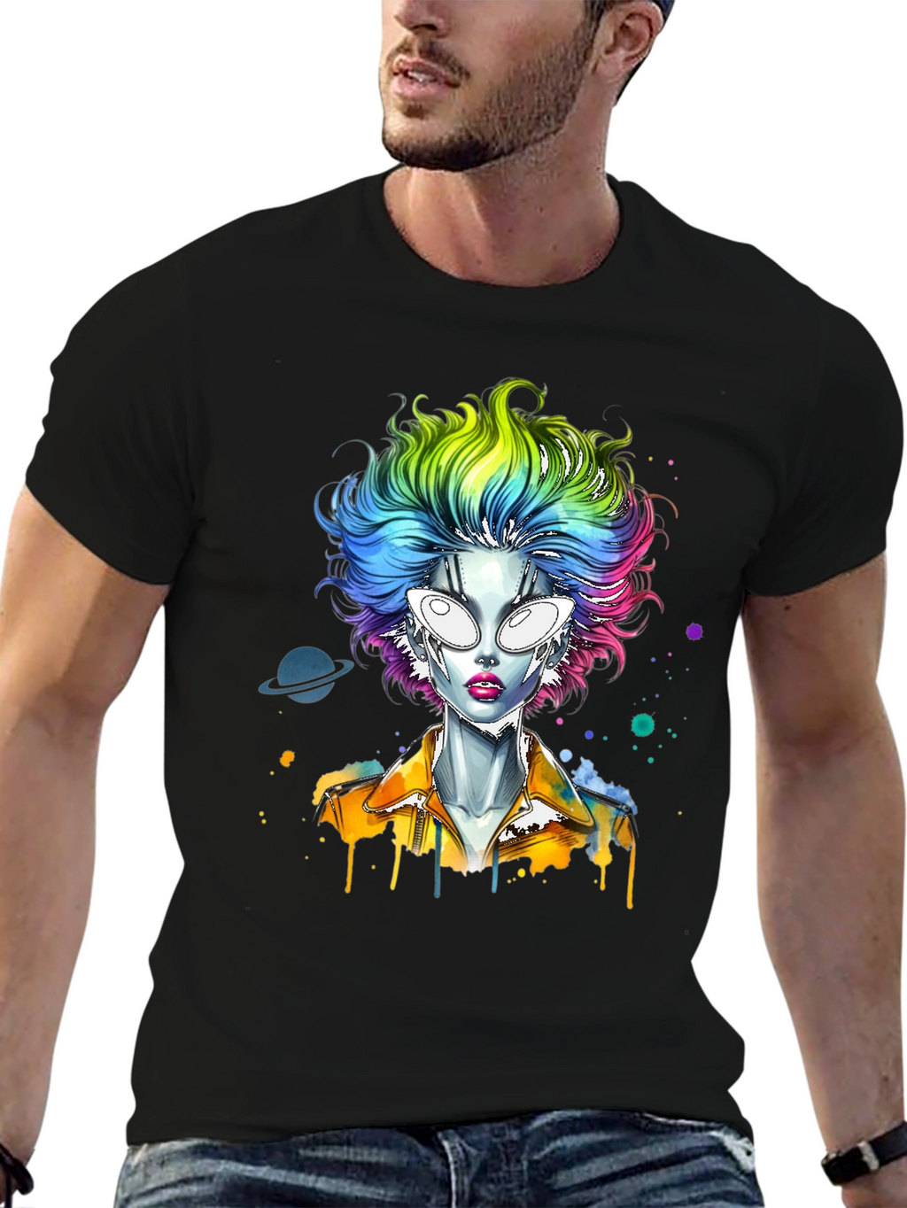 Alien Rainbow Hair Graphic T-Shirt