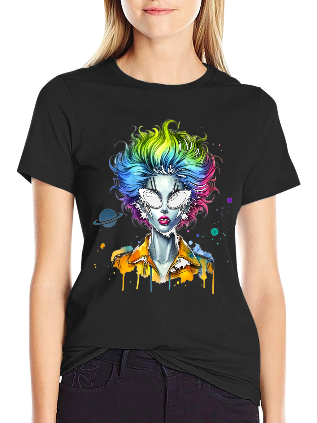 Alien Rainbow Hair Graphic T-Shirt