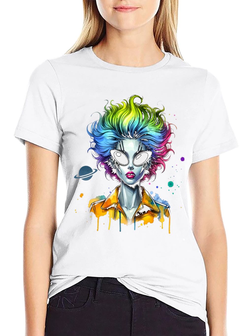 Alien Rainbow Hair Graphic T-Shirt