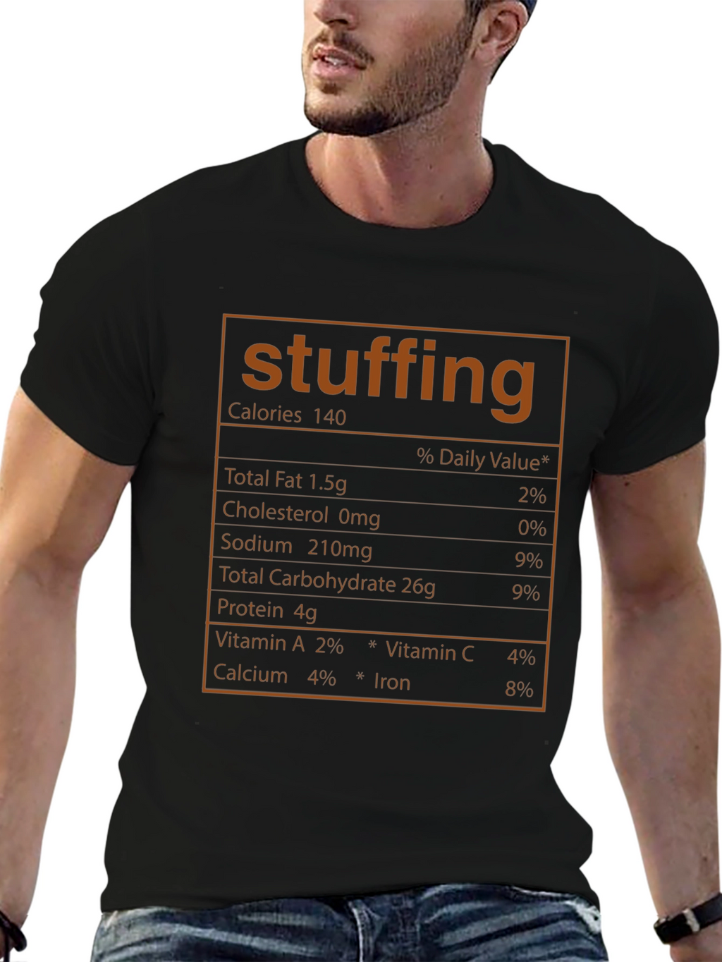 Funny Stuffing Nutrition Facts Black T-Shirt