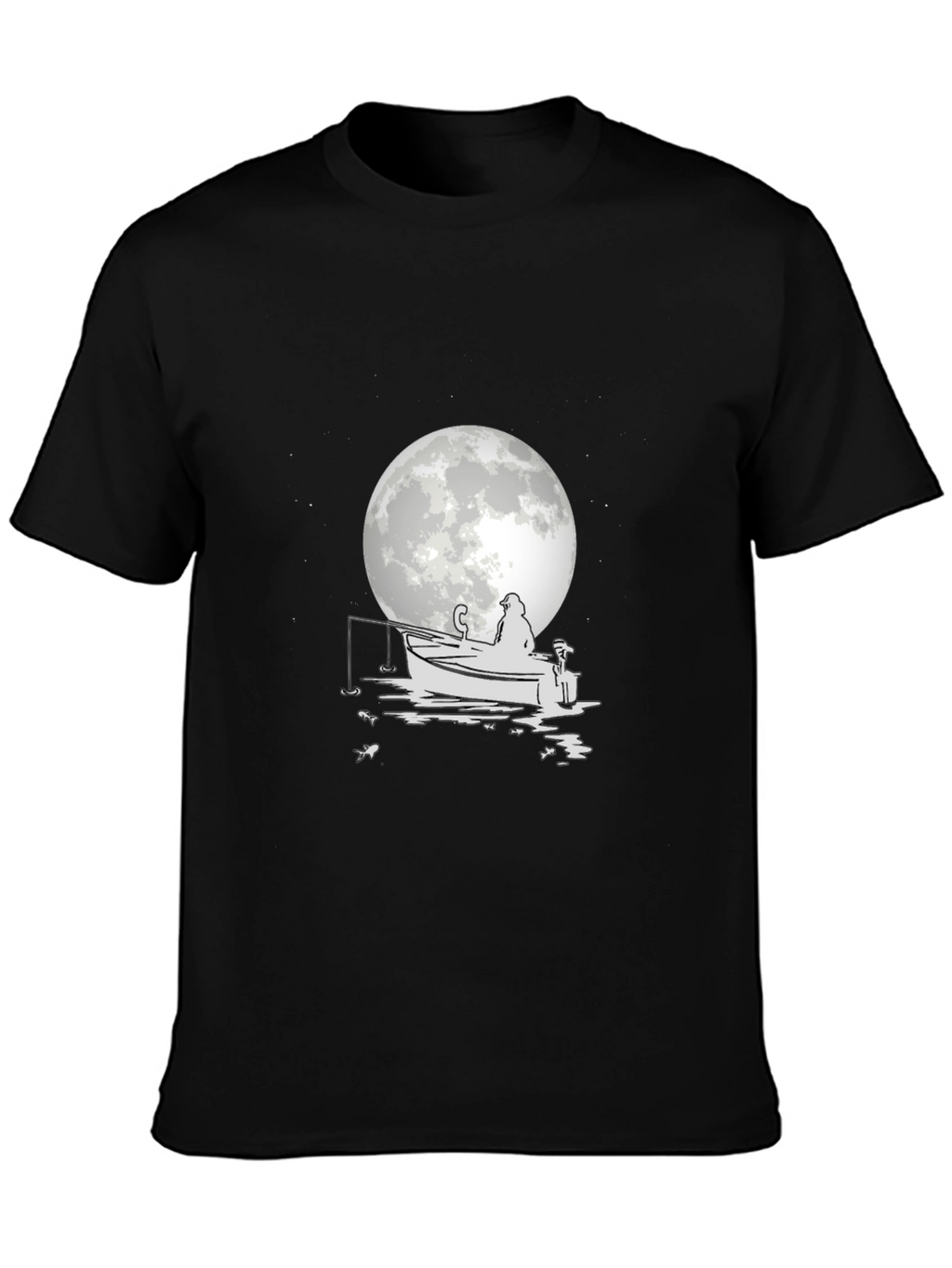 Fisherman on Boat T-Shirt - Moonlit Design