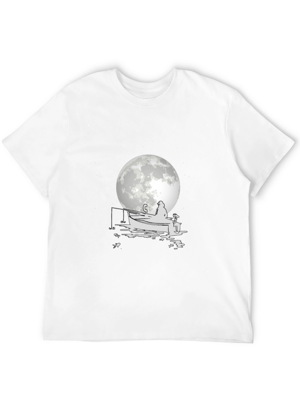 Fisherman on Boat T-Shirt - Moonlit Design