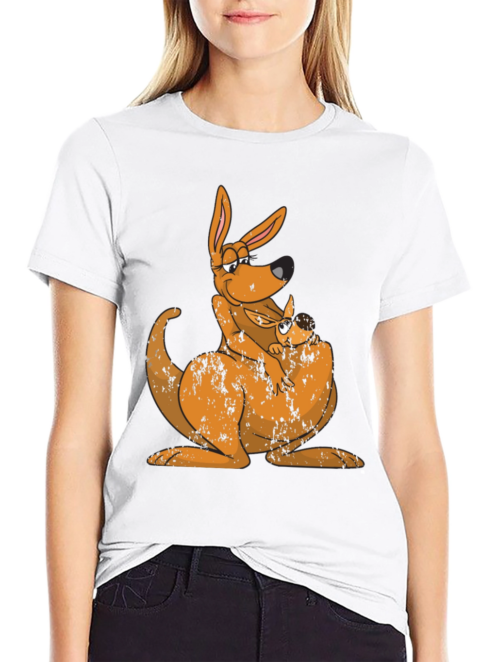 Kangaroo Mama and Baby Black T-Shirt