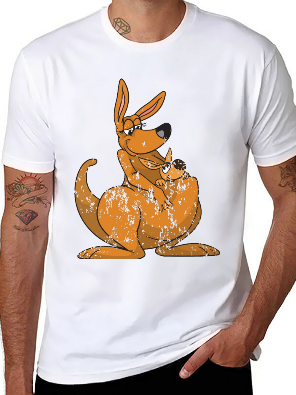 Kangaroo Mama and Baby Black T-Shirt