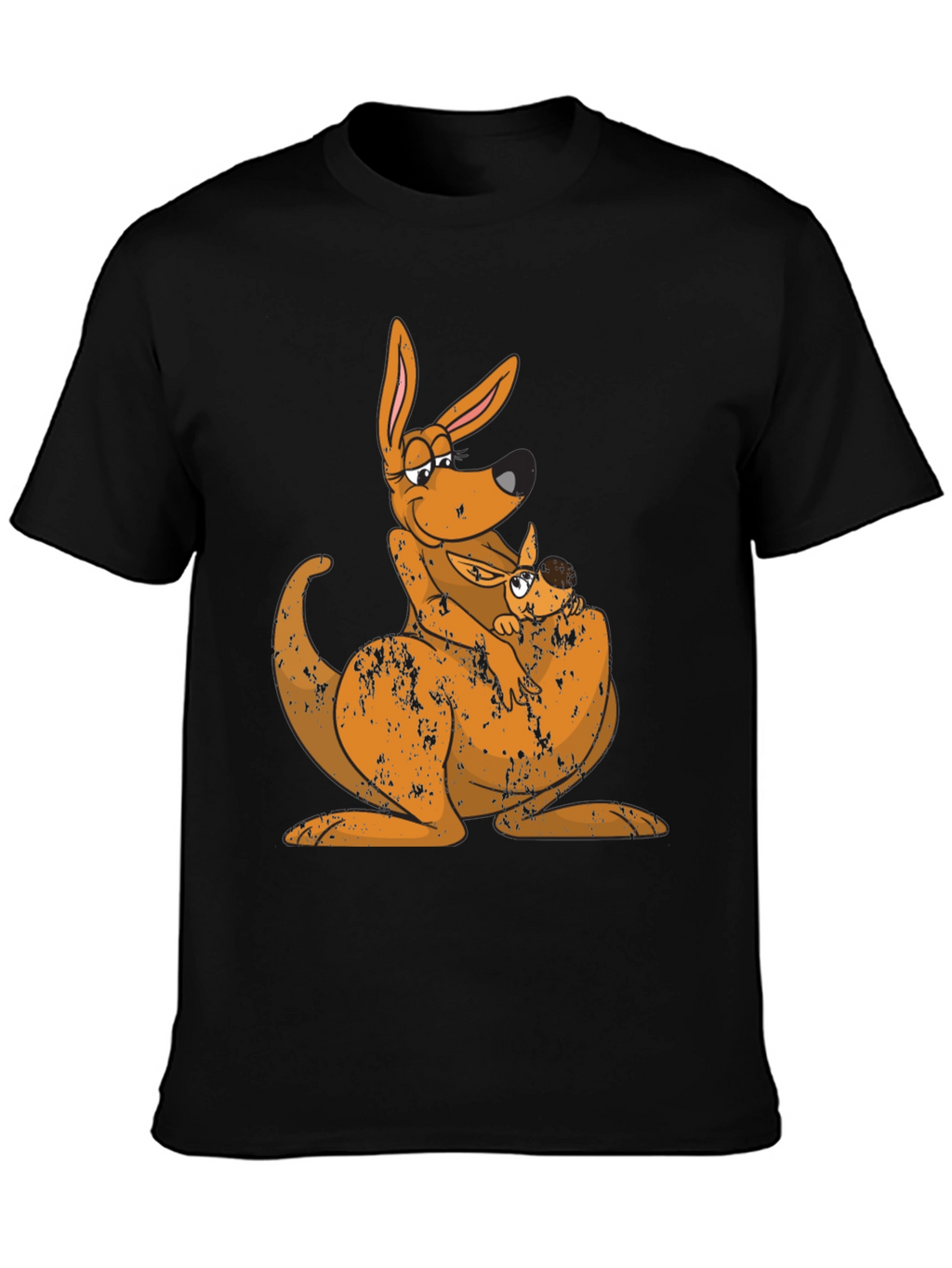 Kangaroo Mama and Baby Black T-Shirt