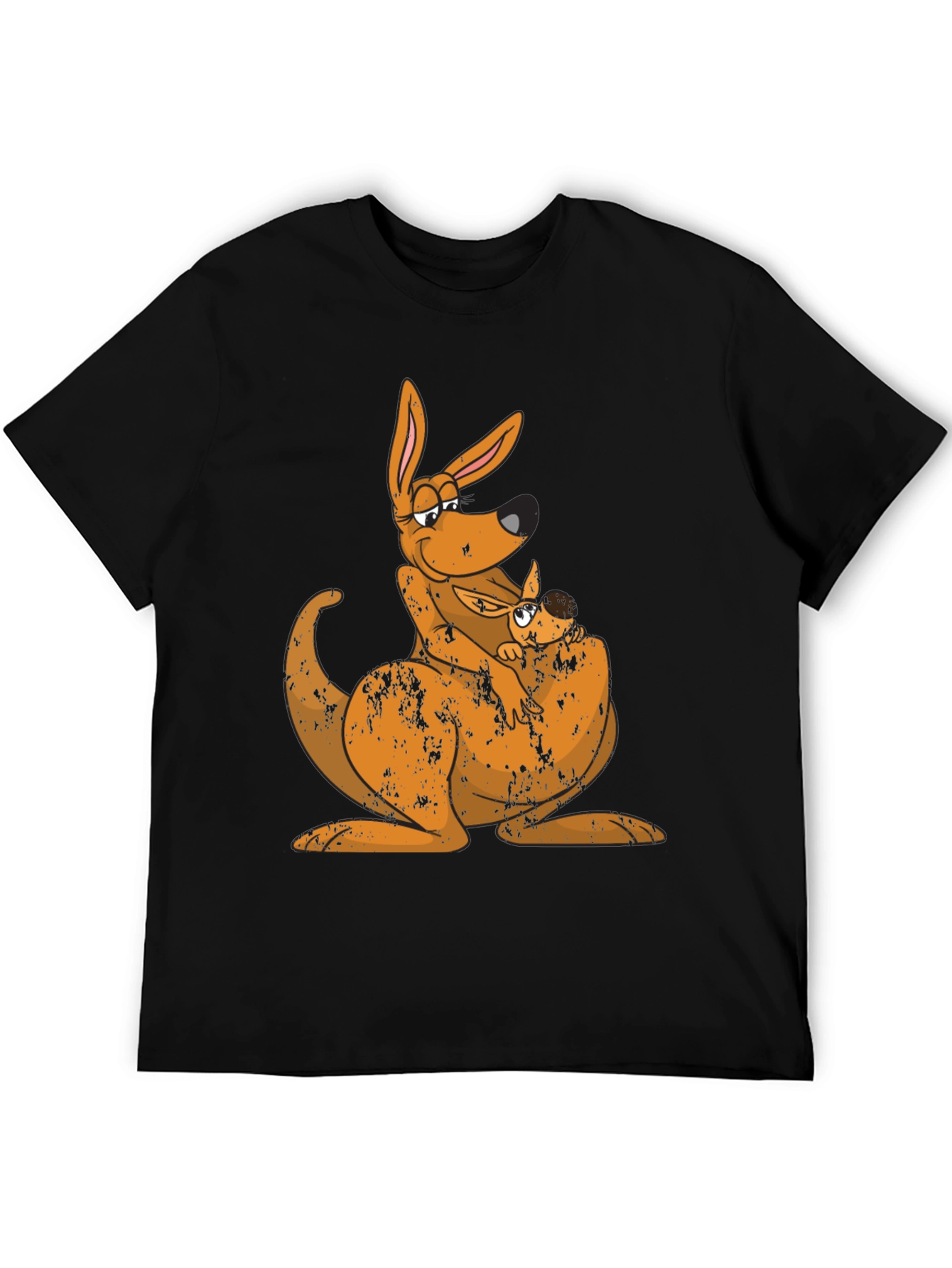 Kangaroo Mama and Baby Black T-Shirt