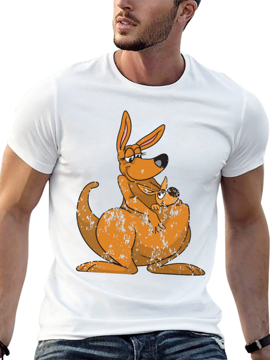 Kangaroo Mama and Baby Black T-Shirt
