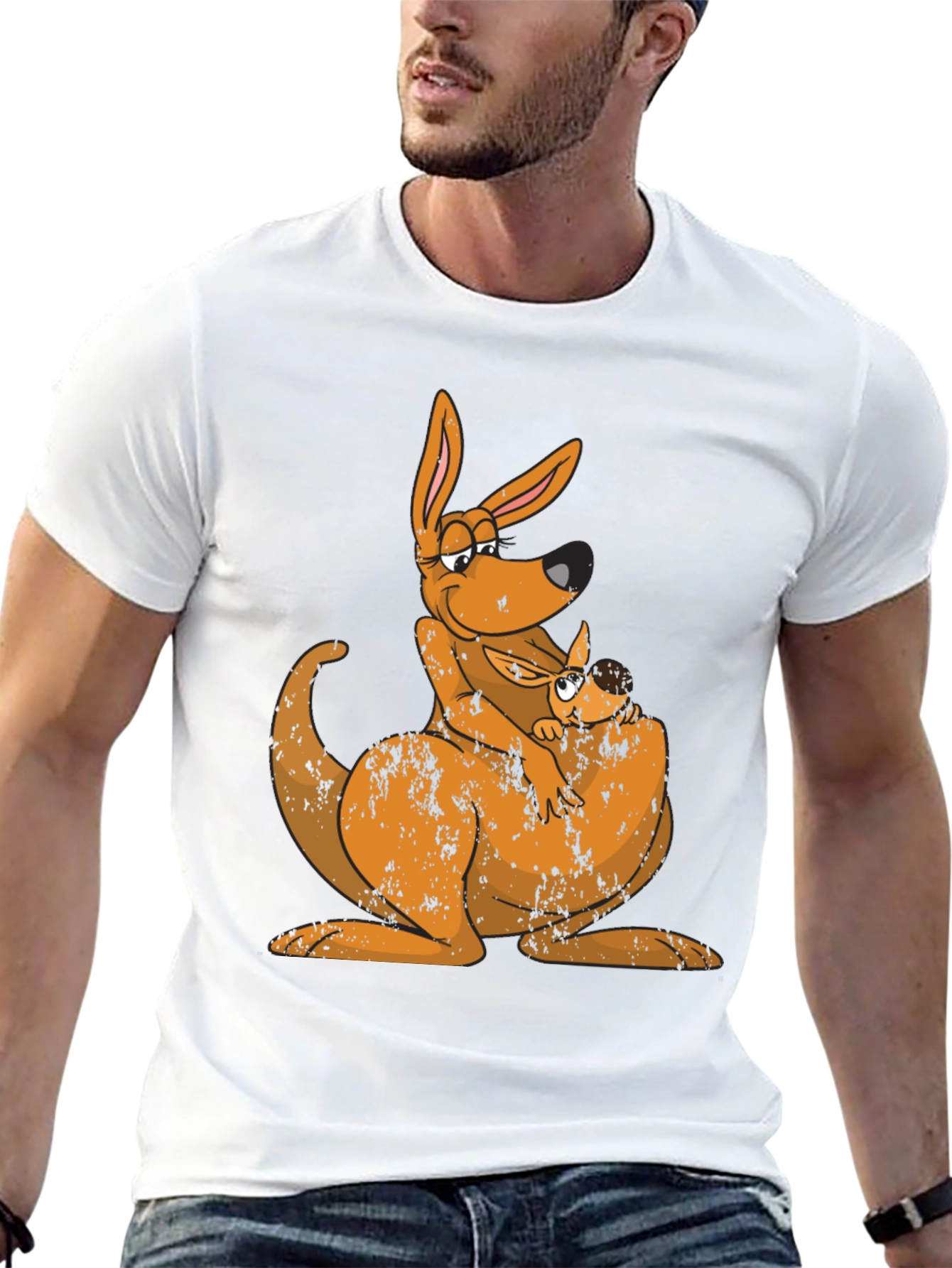 Kangaroo Mama and Baby Black T-Shirt