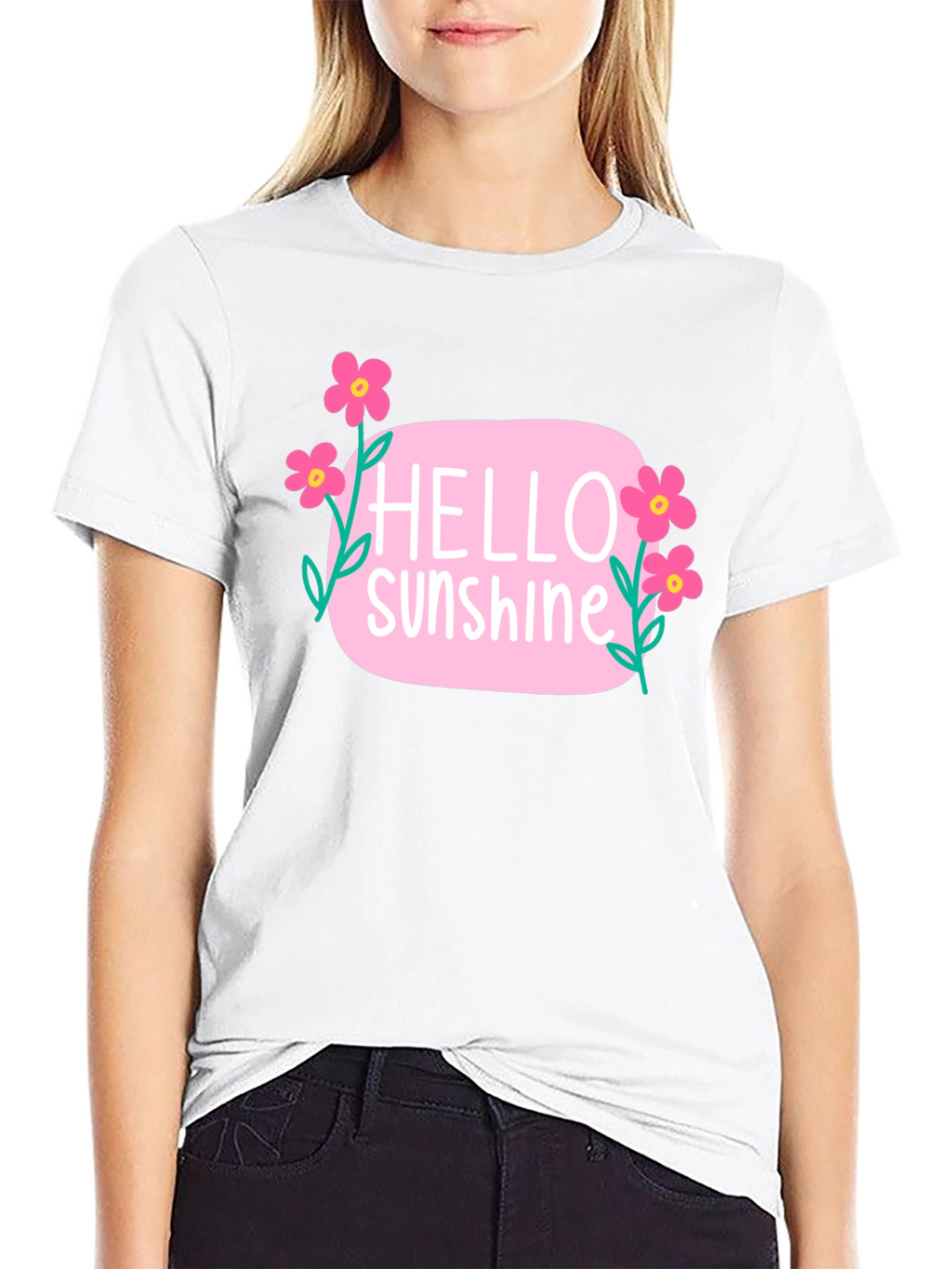 Hello Sunshine Floral Graphic Tee - Black