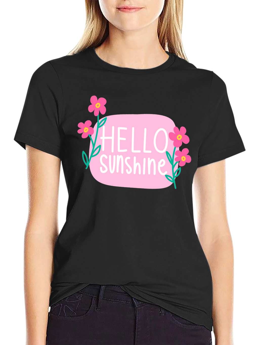 Hello Sunshine Floral Graphic Tee - Black