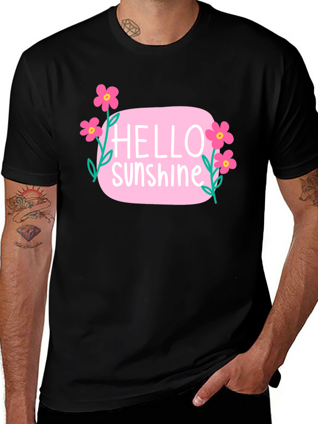 Hello Sunshine Floral Graphic Tee - Black
