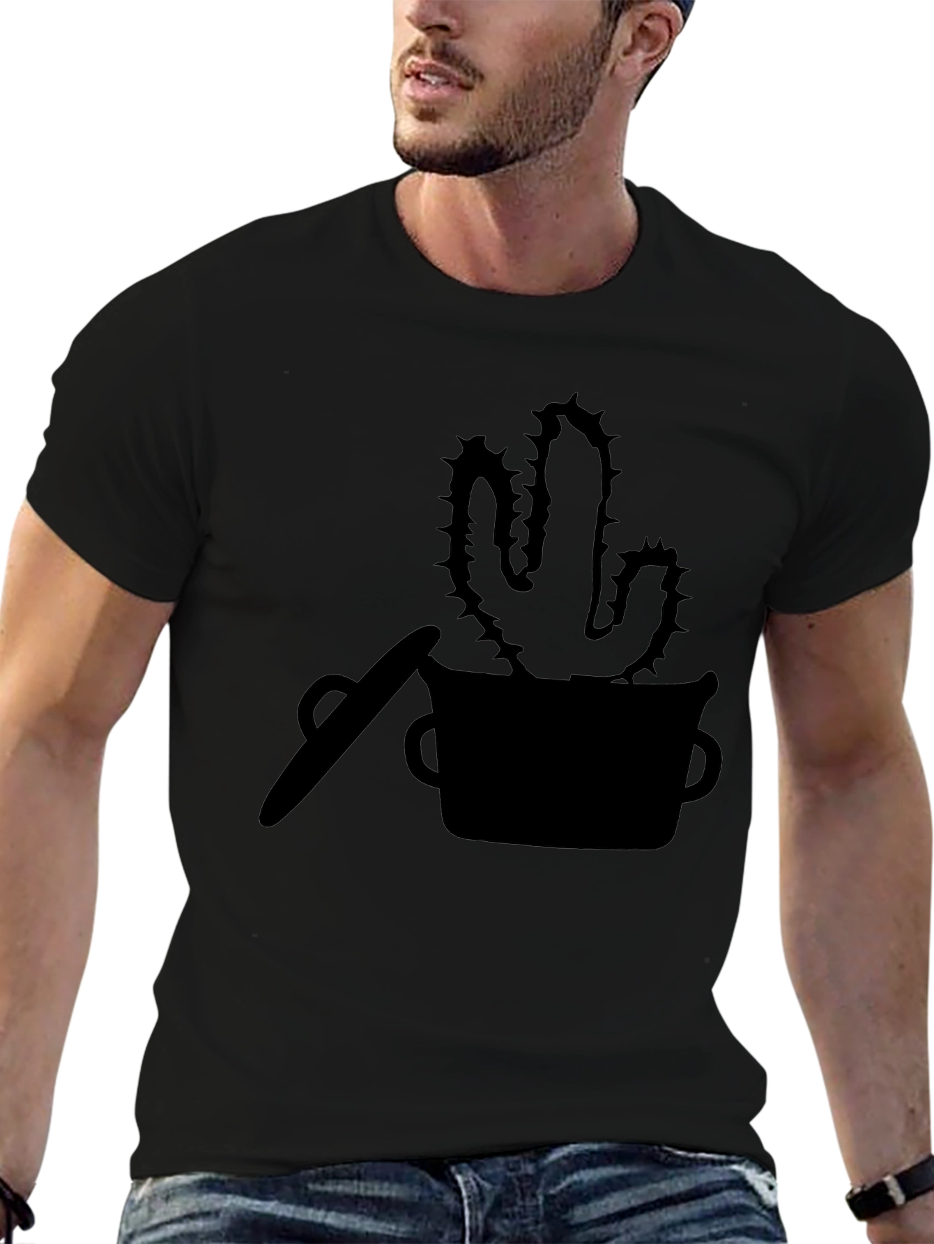 Cactus Silhouette Graphic Tee - Trendy Black T-Shirt