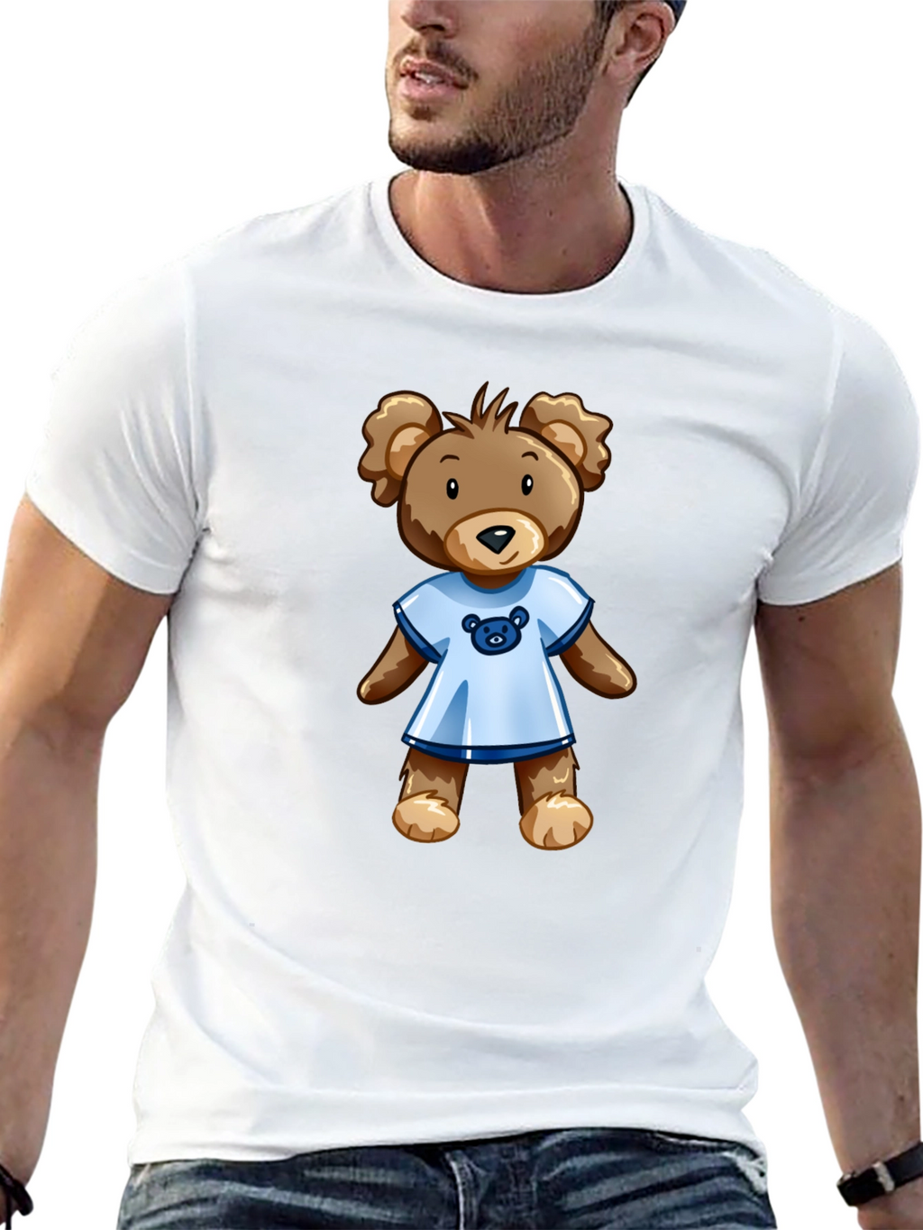 Black T-Shirt with Teddy Bear Graphic