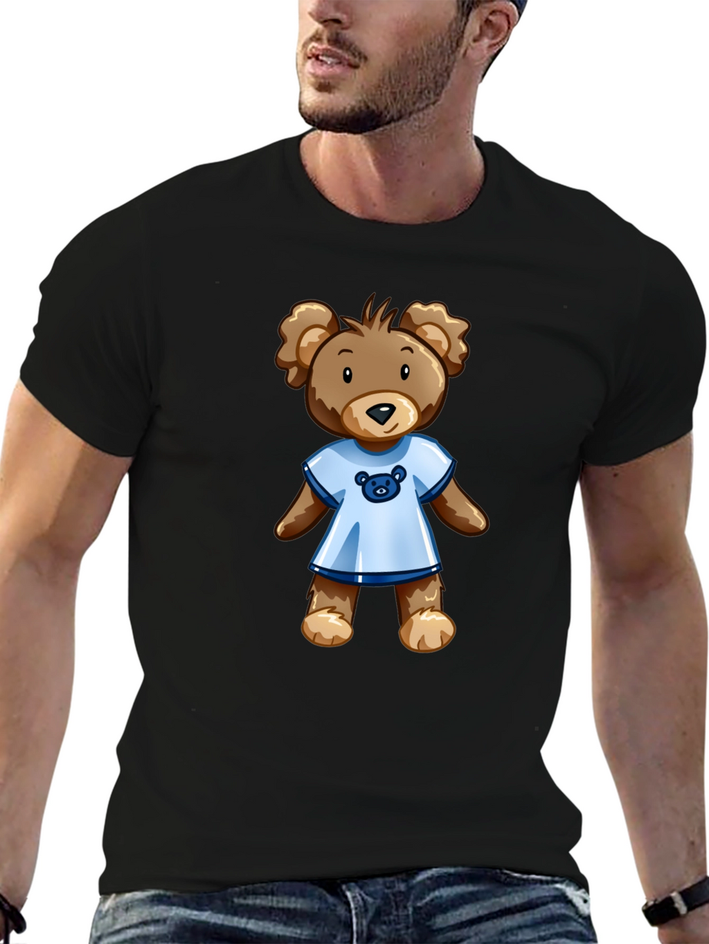 Black T-Shirt with Teddy Bear Graphic